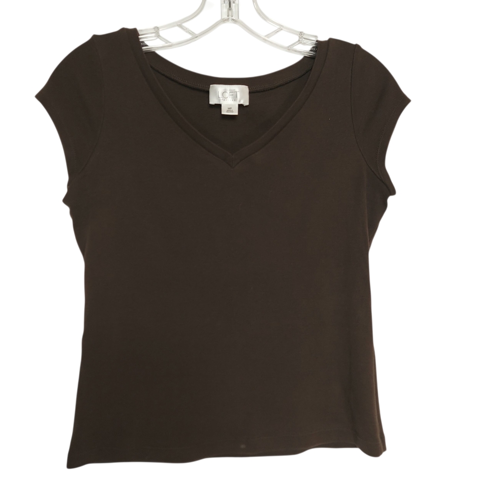 LOFT Dark Brown Womens V-Neck Short Sleeve Top